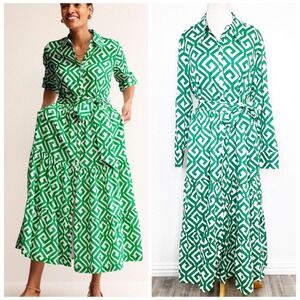 Boden Womens Flo Cotton Midi Shirt Dress Size UK16P‎ US12P Green Holiday Party